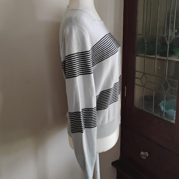 90s Vintage Knit Sweater Striped Gray and Black Size M Square Neck Union Made - Picture 2 of 16